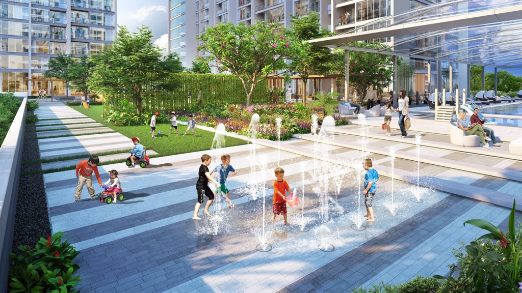 Outdoor water spray yard.