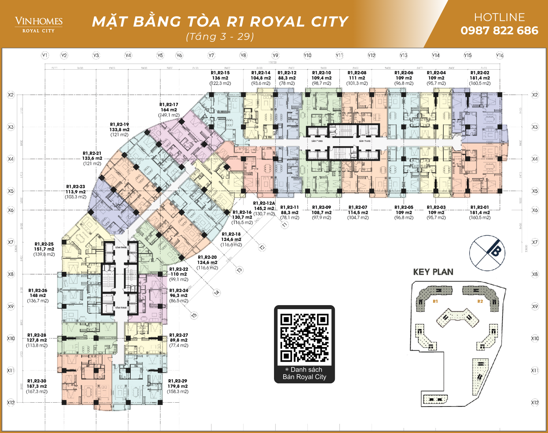 Mặt bằng tòa R1 (tầng 3 - 29)