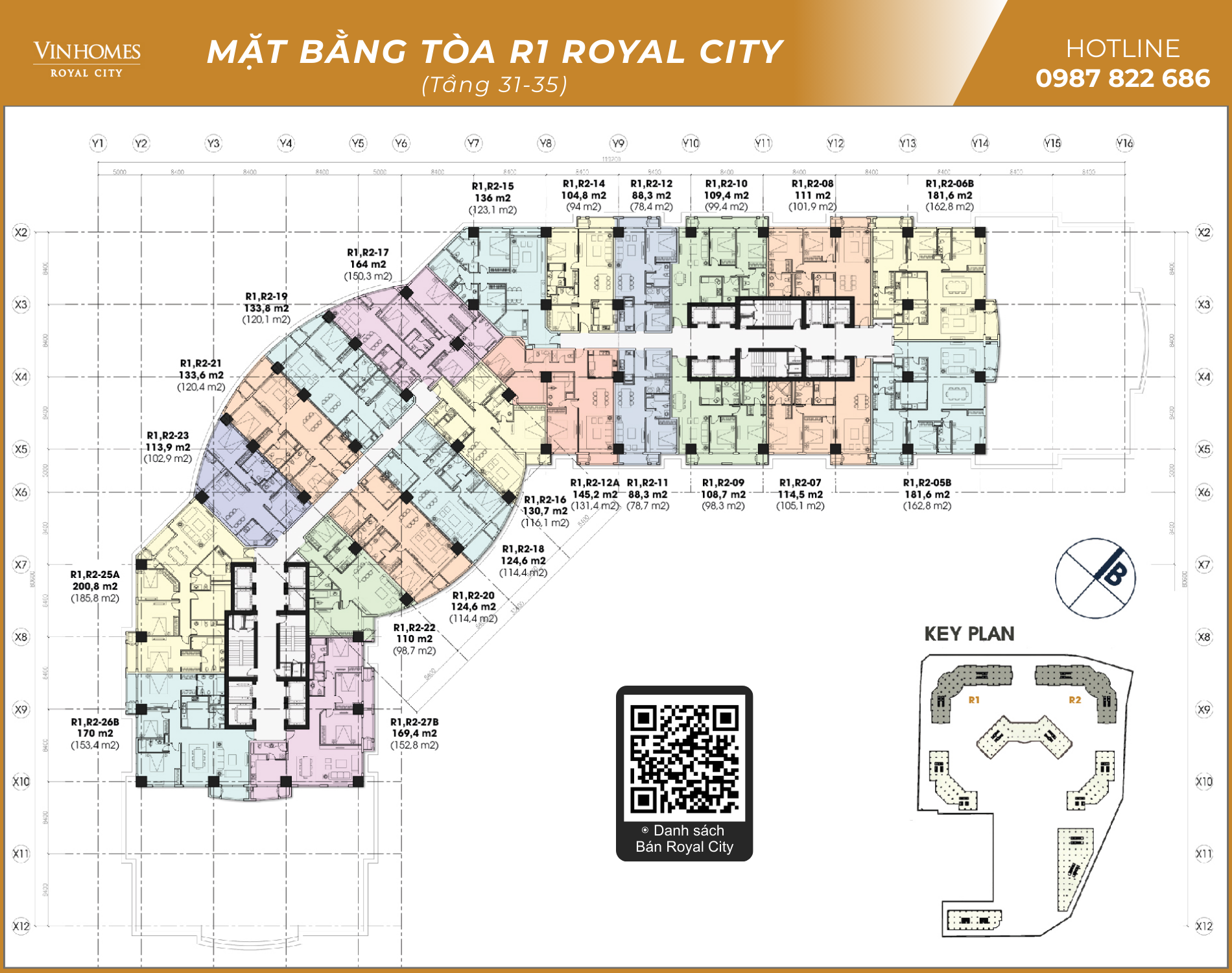 Mặt bằng tòa R1 (tầng 31 - 35)