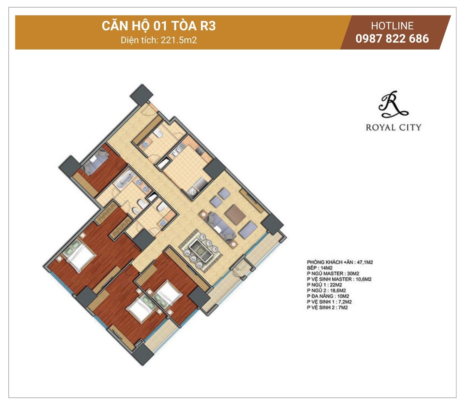 Mặt bằng căn 01 tòa R3 Royal City