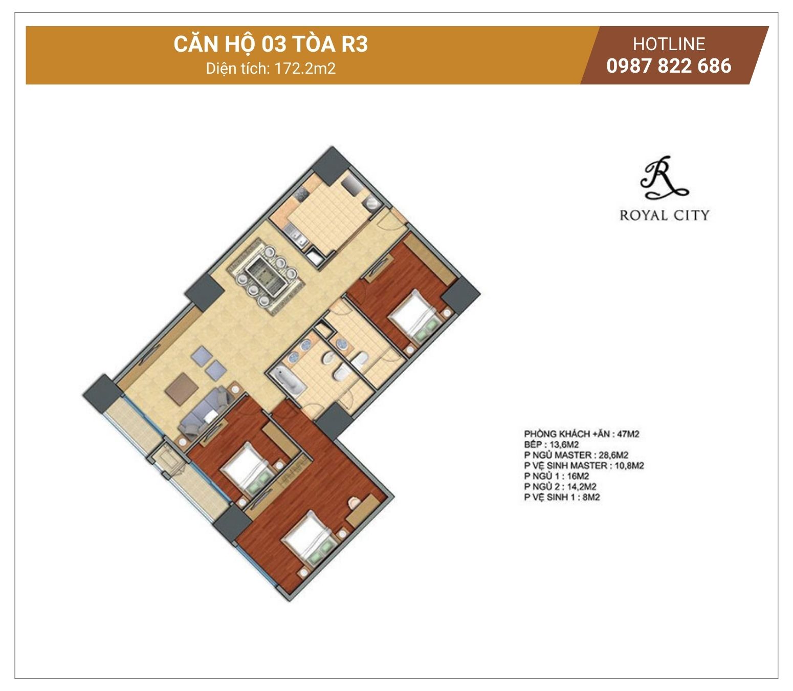 Mặt bằng căn 03 tòa R3 Royal City
