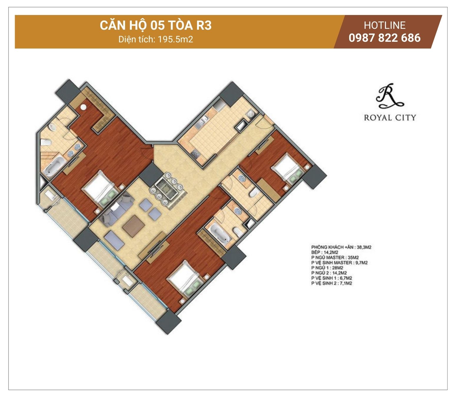 Mặt bằng căn 05 tòa R3 Royal City