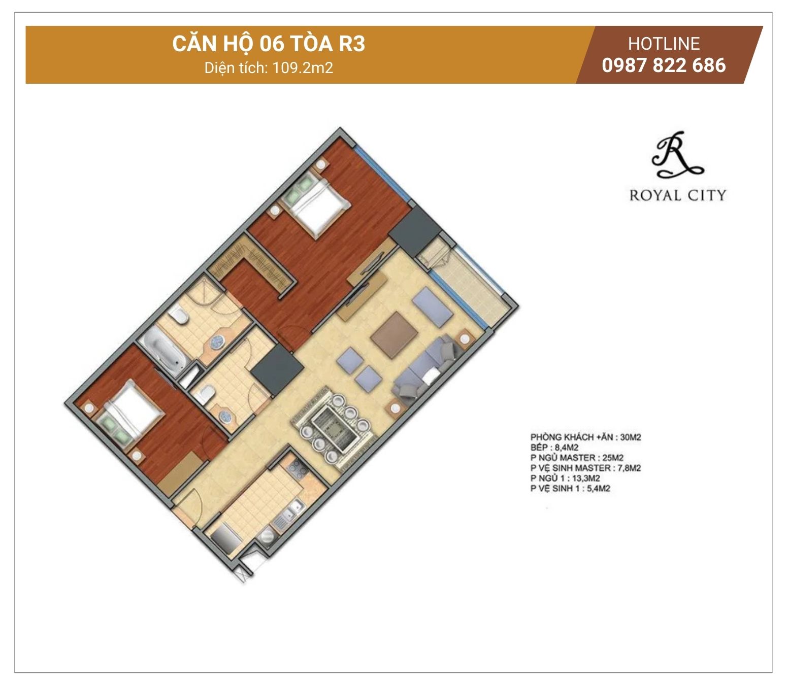 Mặt bằng căn 06 tòa R3 Royal City