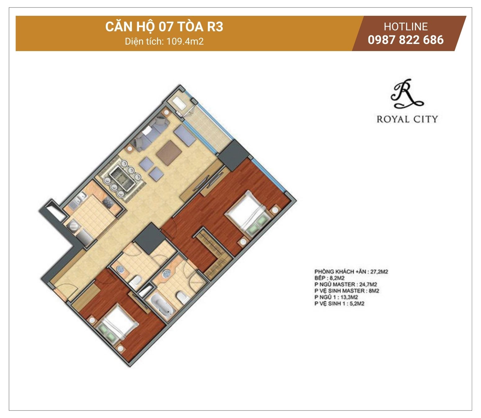 Mặt bằng căn 07 tòa R3 Royal City