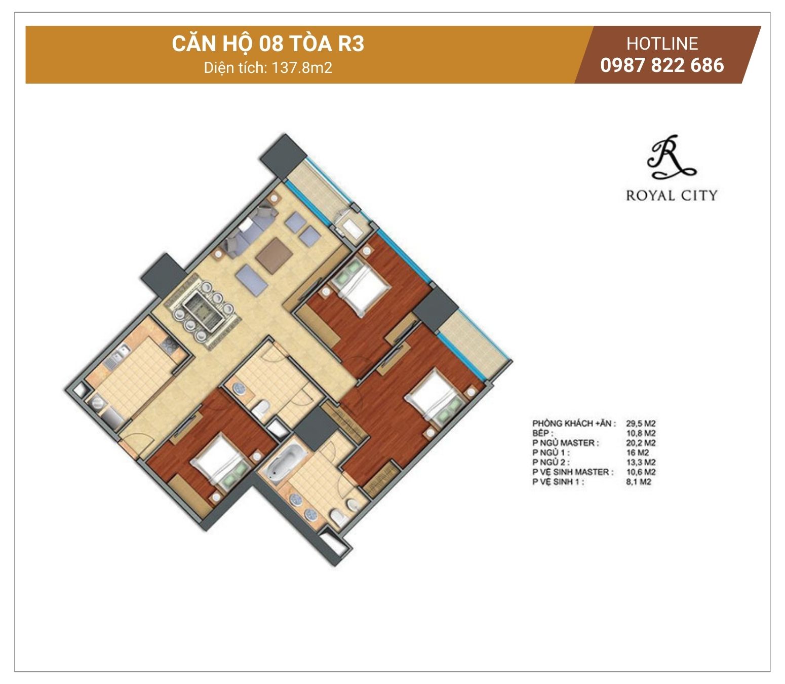 Mặt bằng căn 08 tòa R3 Royal City