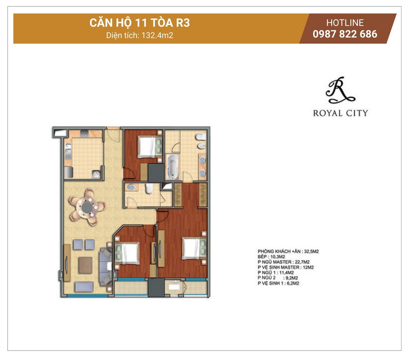 Mặt bằng căn 11 tòa R3 Royal City