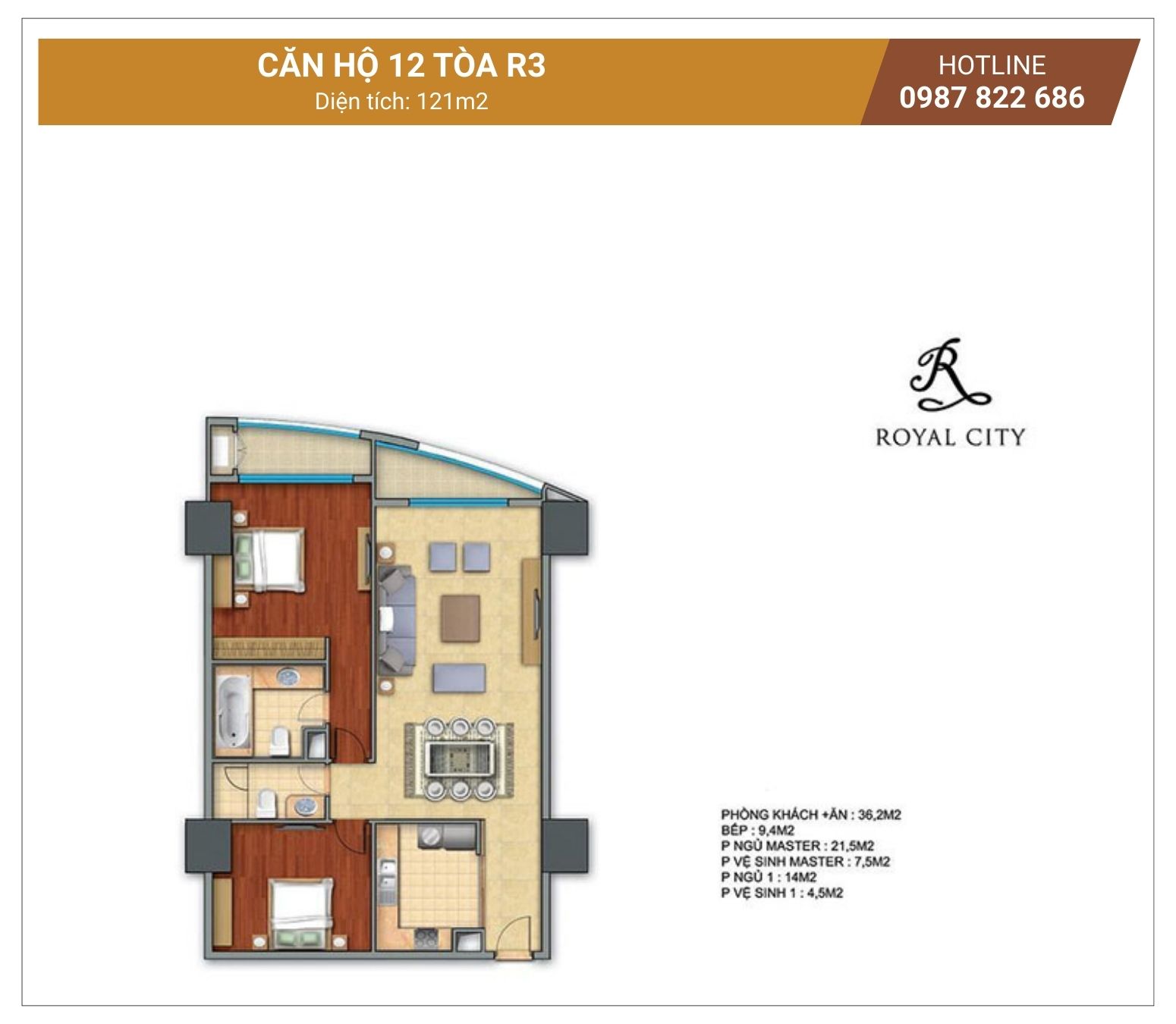 Mặt bằng căn 12 tòa R3 Royal City