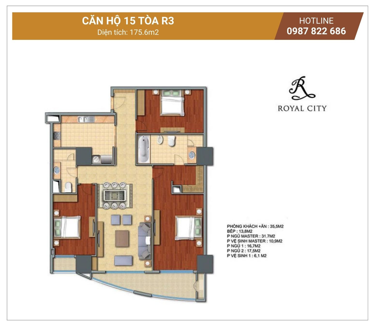 Mặt bằng căn 15 tòa R3 Royal City