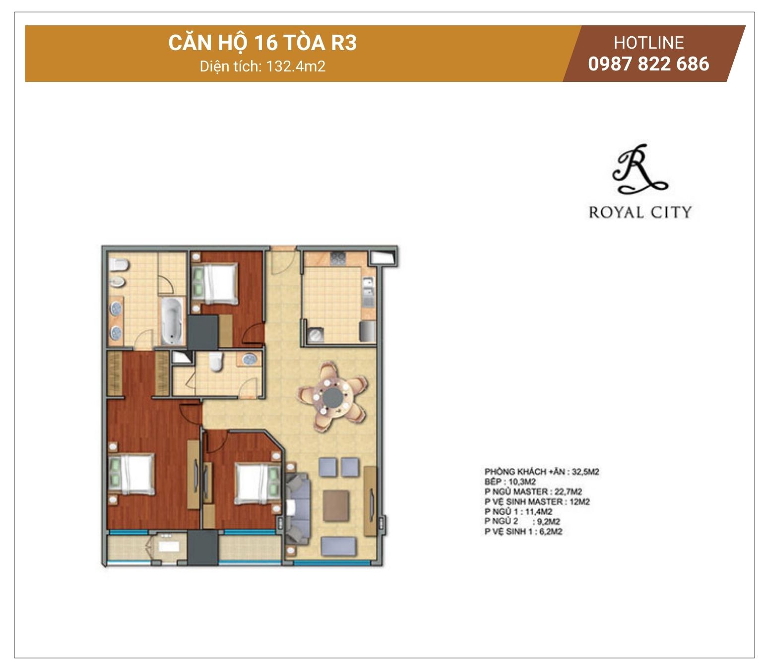 Mặt bằng căn 16 tòa R3 Royal City
