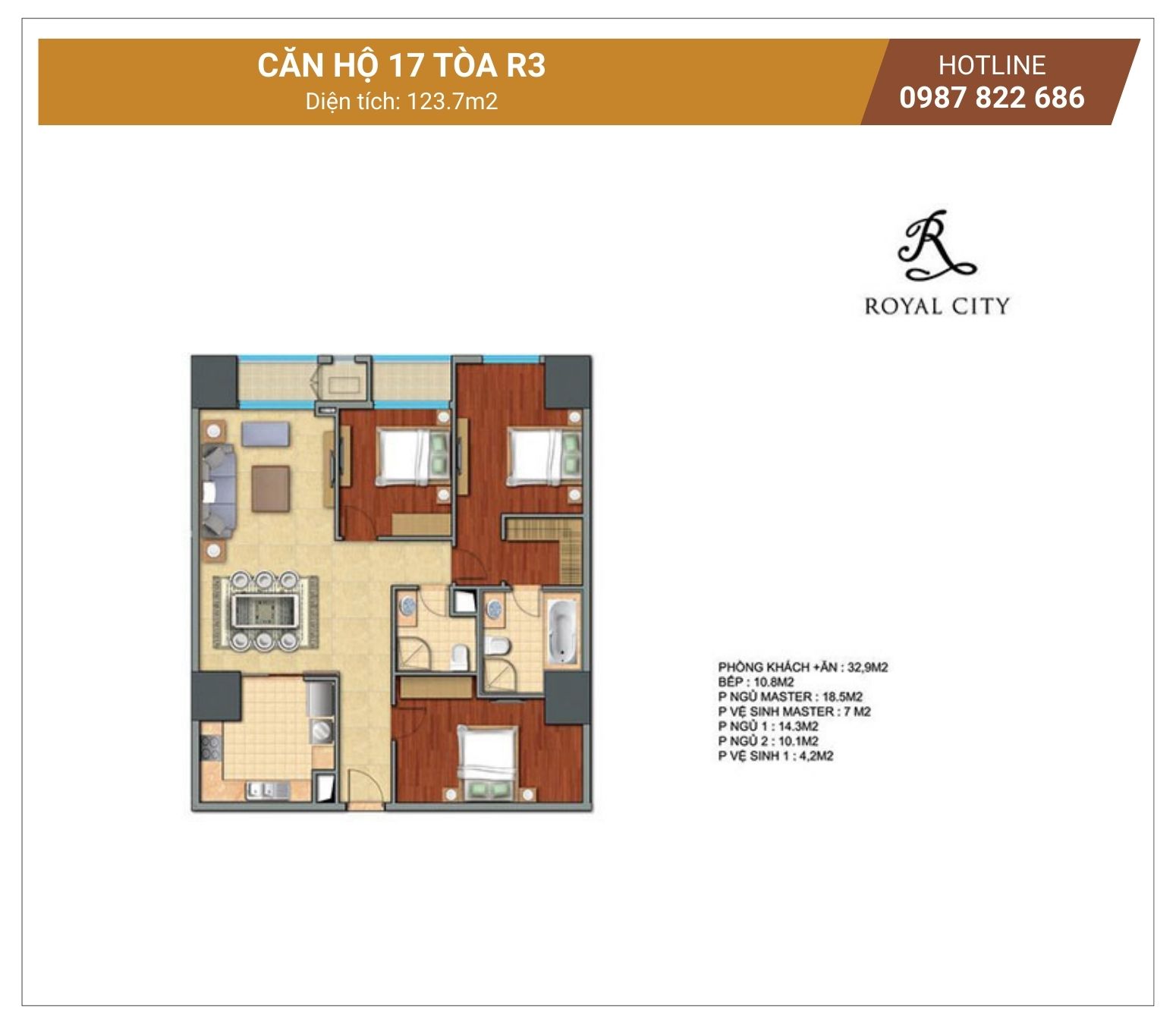 Mặt bằng căn 17 tòa R3 Royal City