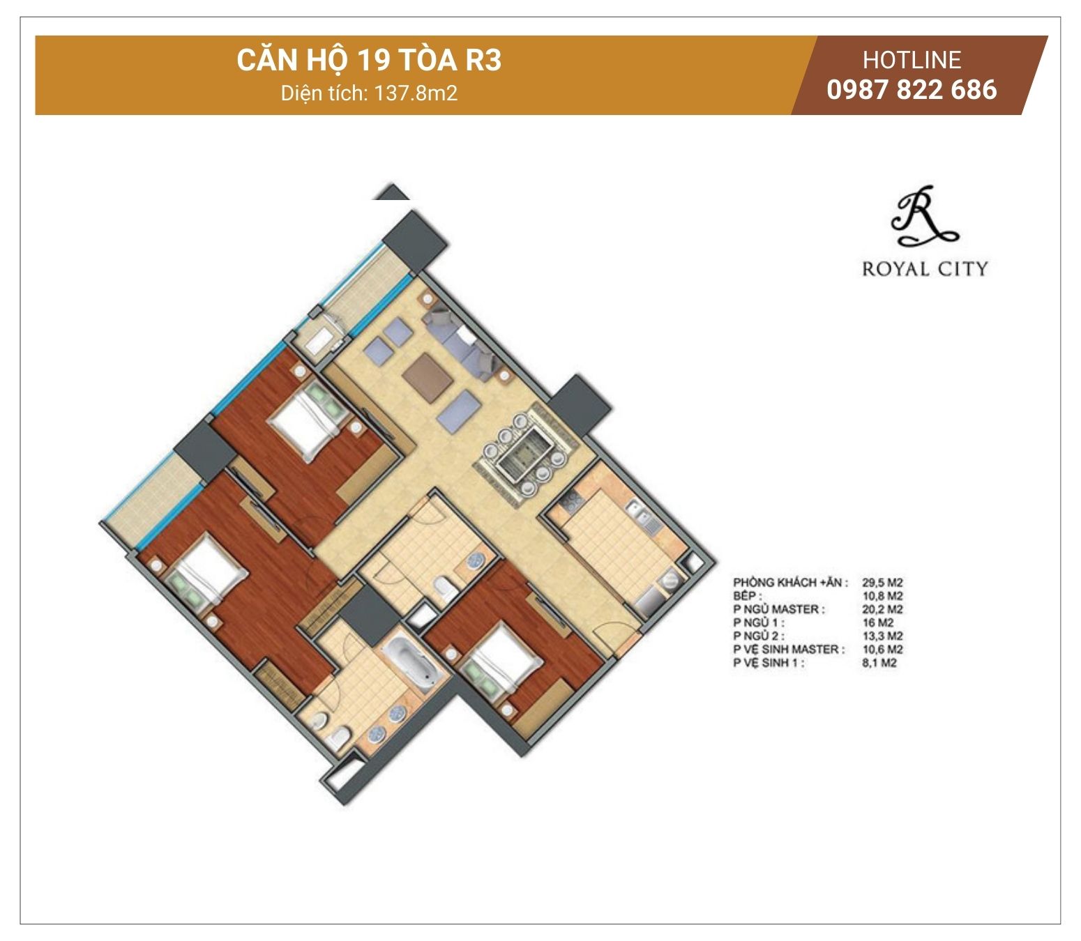Mặt bằng căn 19 tòa R3 Royal City