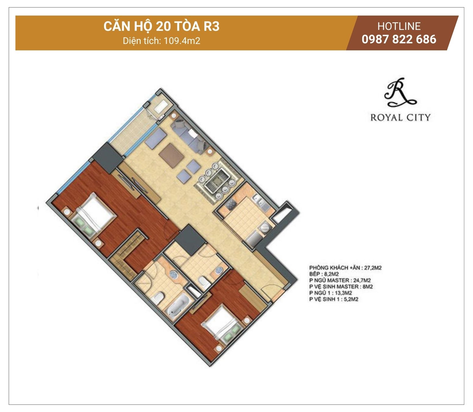 Mặt bằng căn 20 tòa R3 Royal City