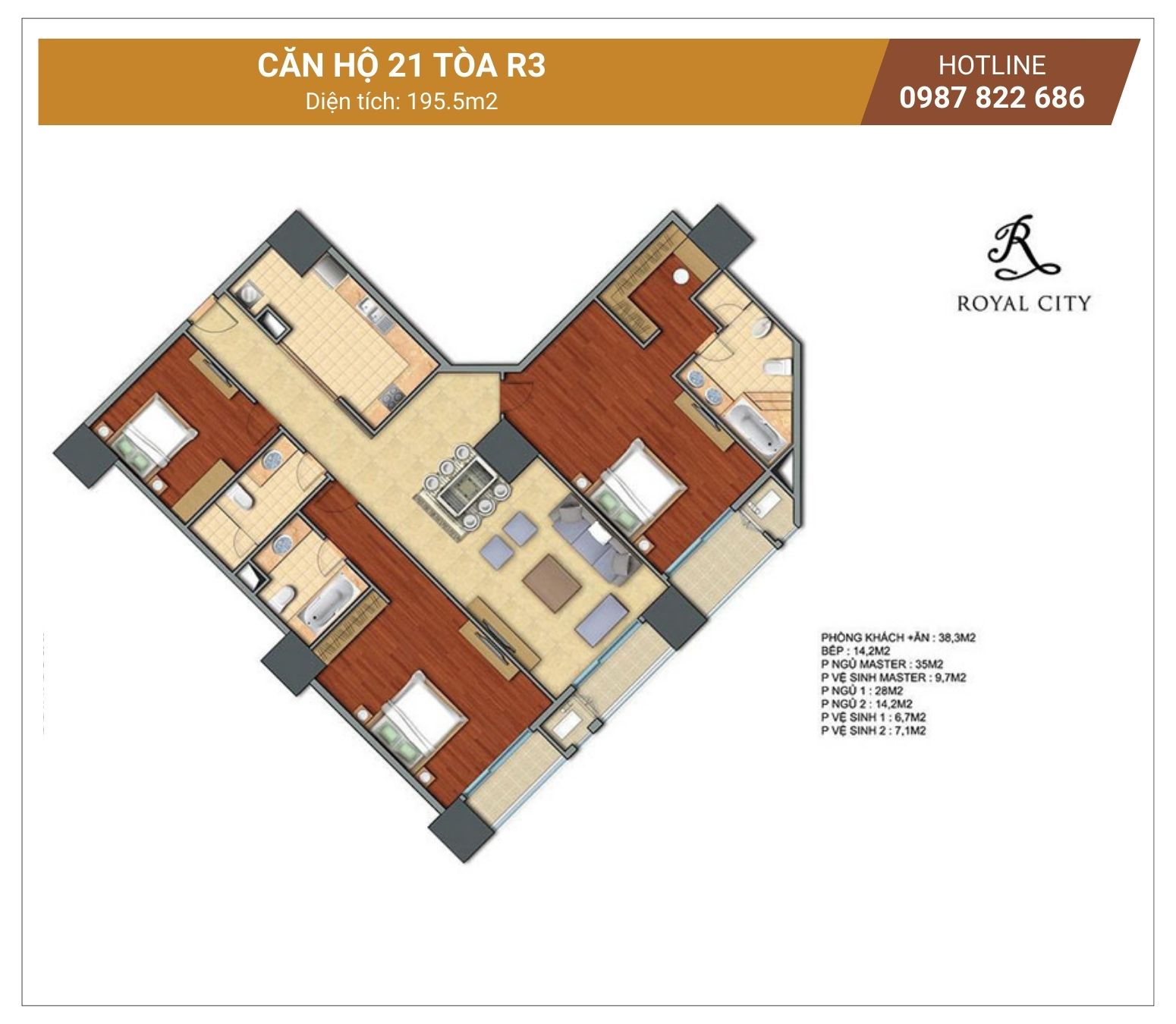 Mặt bằng căn 21 tòa R3 Royal City