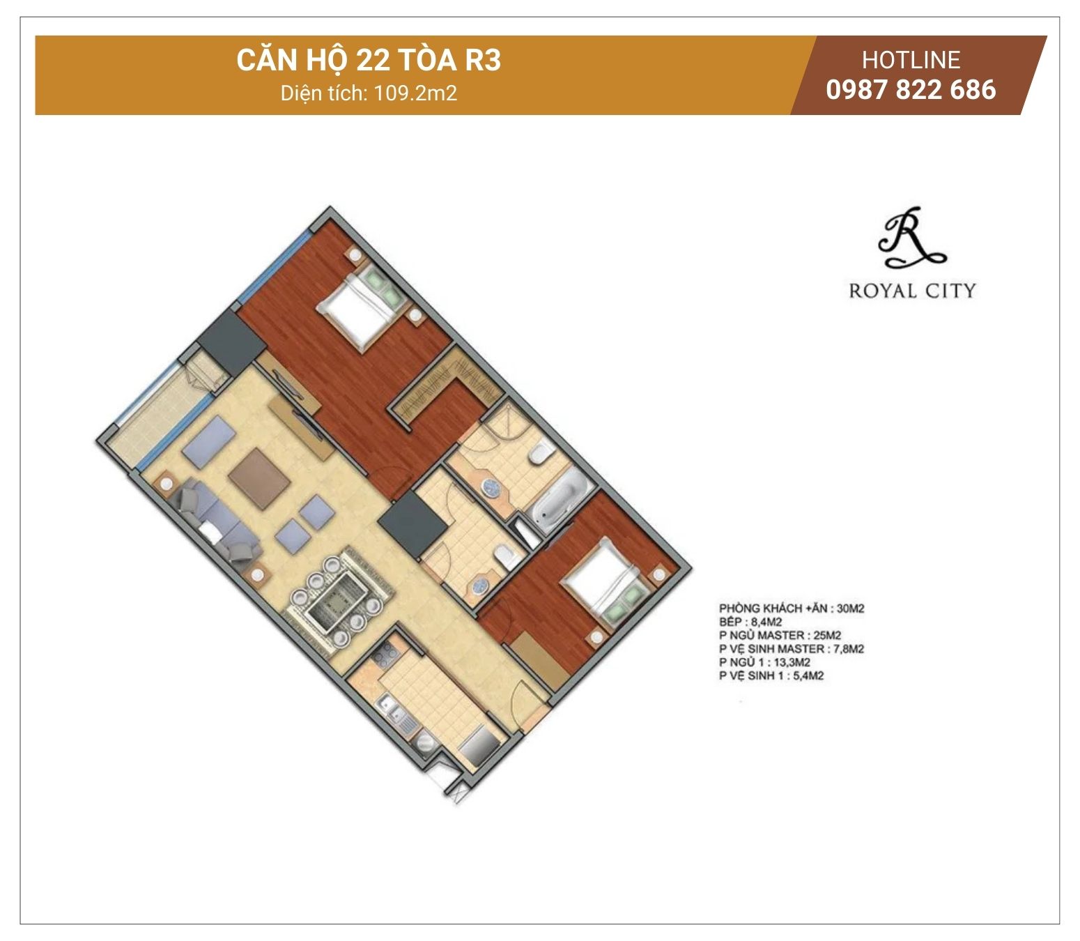 Mặt bằng căn 22 tòa R3 Royal City