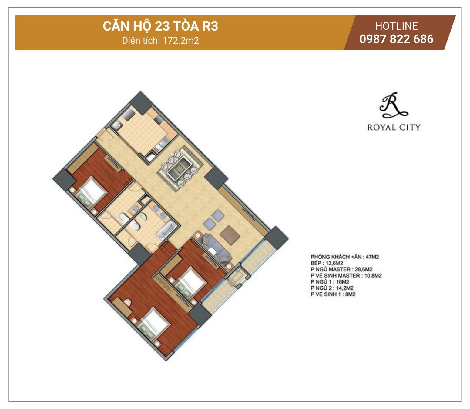 Mặt bằng căn 23 tòa R3 Royal City