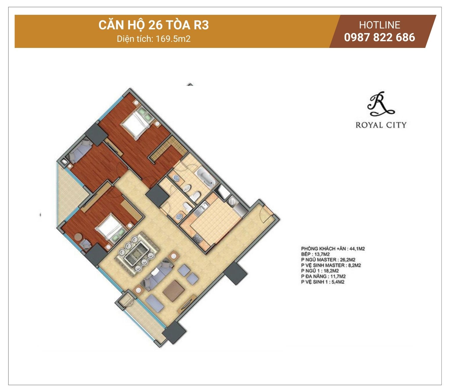 Mặt bằng căn 26 tòa R3 Royal City