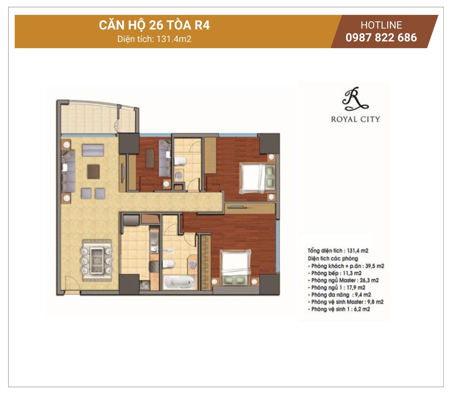 Mặt bằng căn hộ 26 tòa R4 Royal City