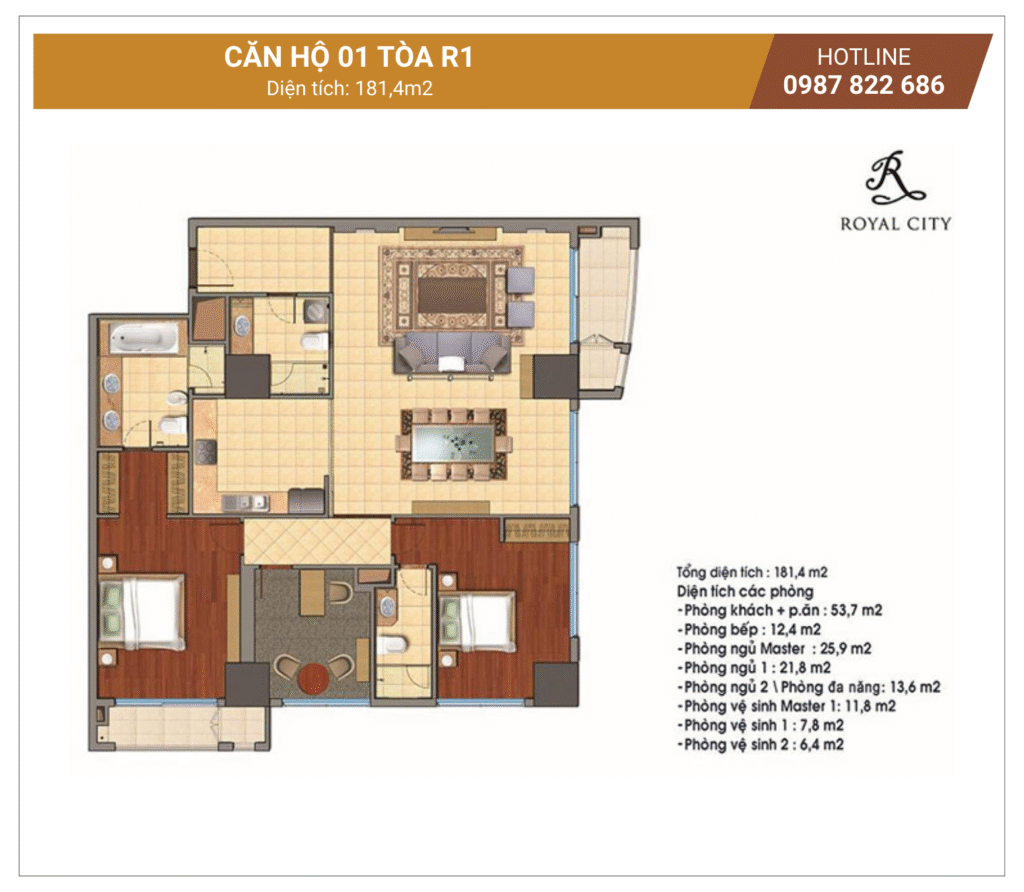 Mặt bằng căn 01 tòa R1 Royal City