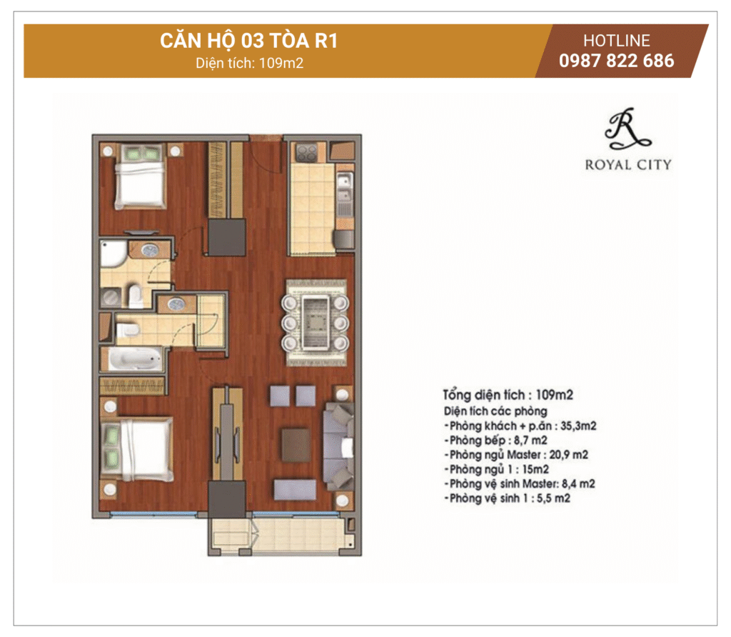mặt bằng căn 03 tòa R1 Royal City