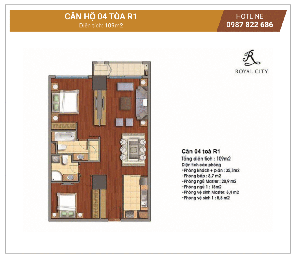 mặt bằng căn 04 tòa R1 Royal City