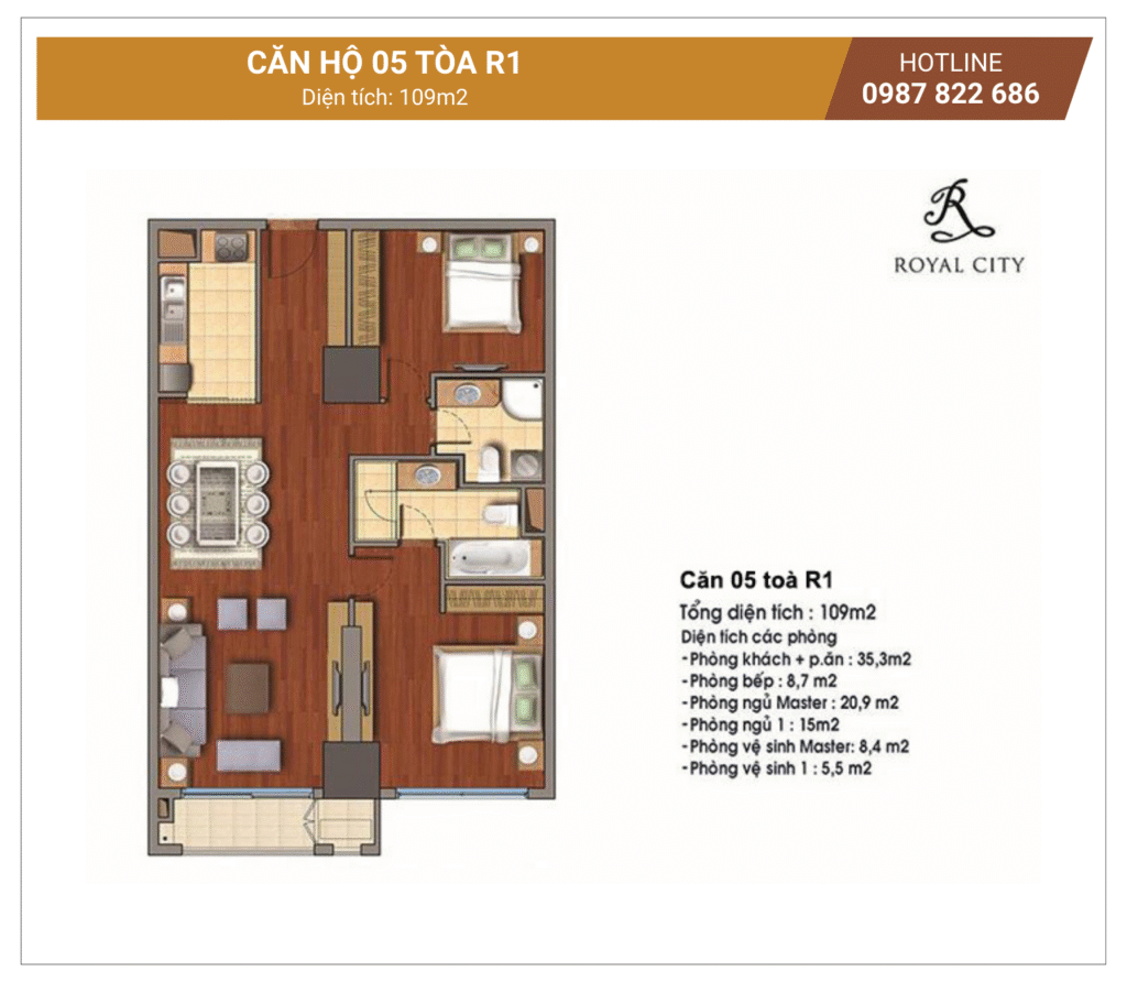 mặt bằng căn 05 tòa R1 Royal City