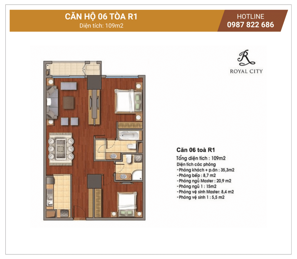 Mặt bằng căn 06 tòa R1 Royal City