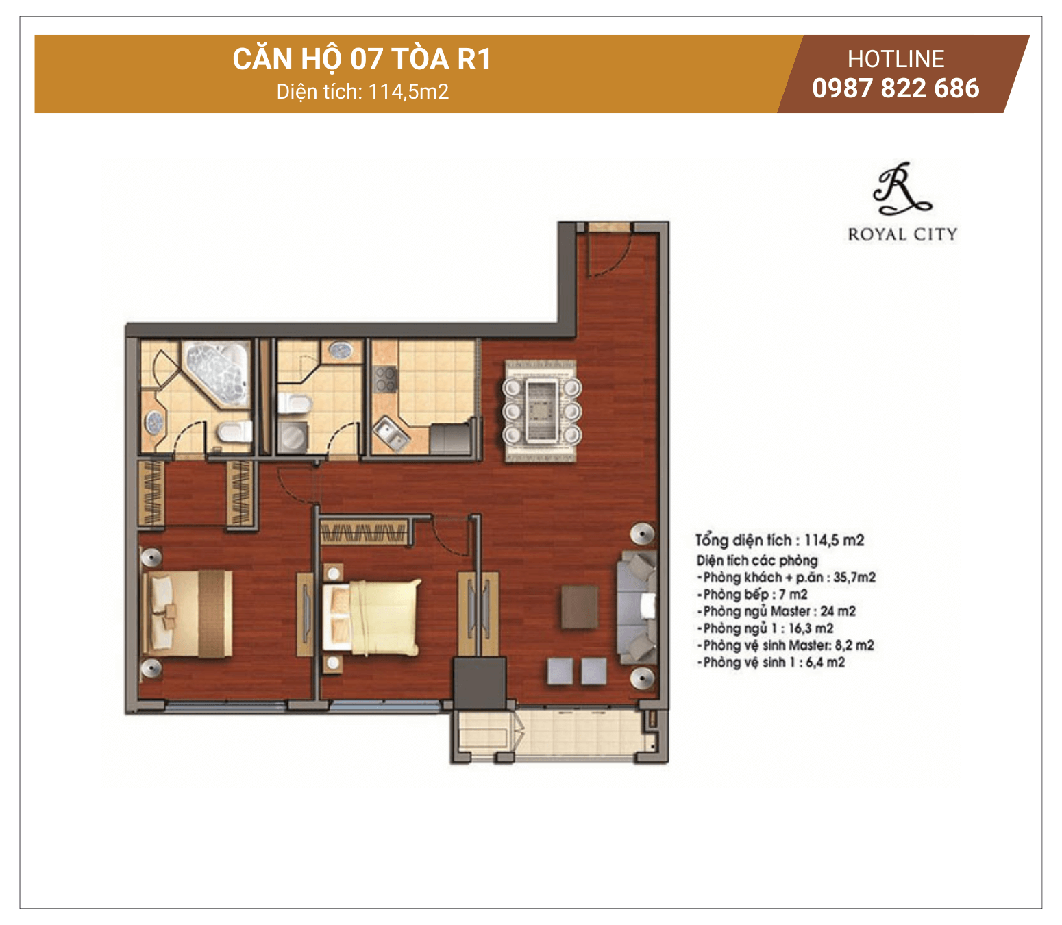 Mặt bằng căn 07 tòa R1 Royal City
