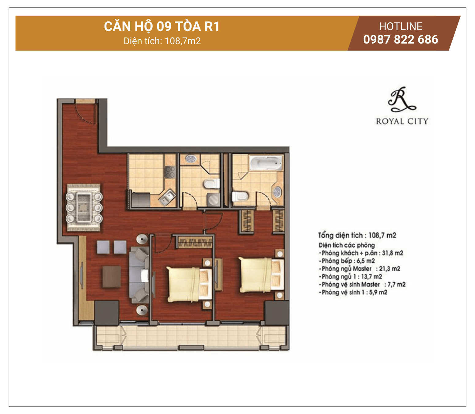 Mặt bằng căn 09 tòa R1 Royal City