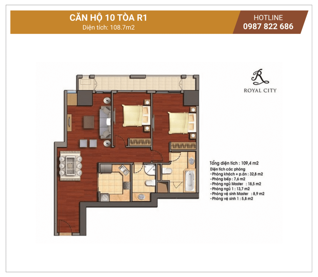 mặt bằng căn 10 tòa R1 Royal City