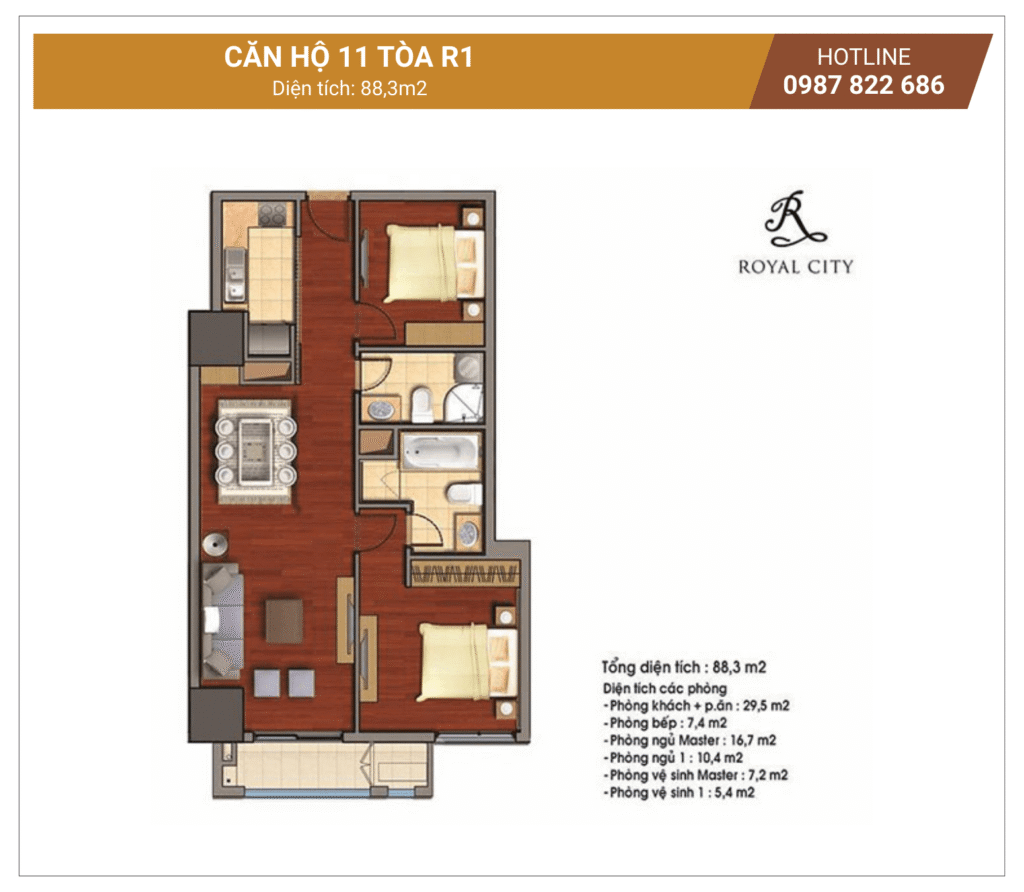 Mặt bằng căn 11 tòa R1 Royal City