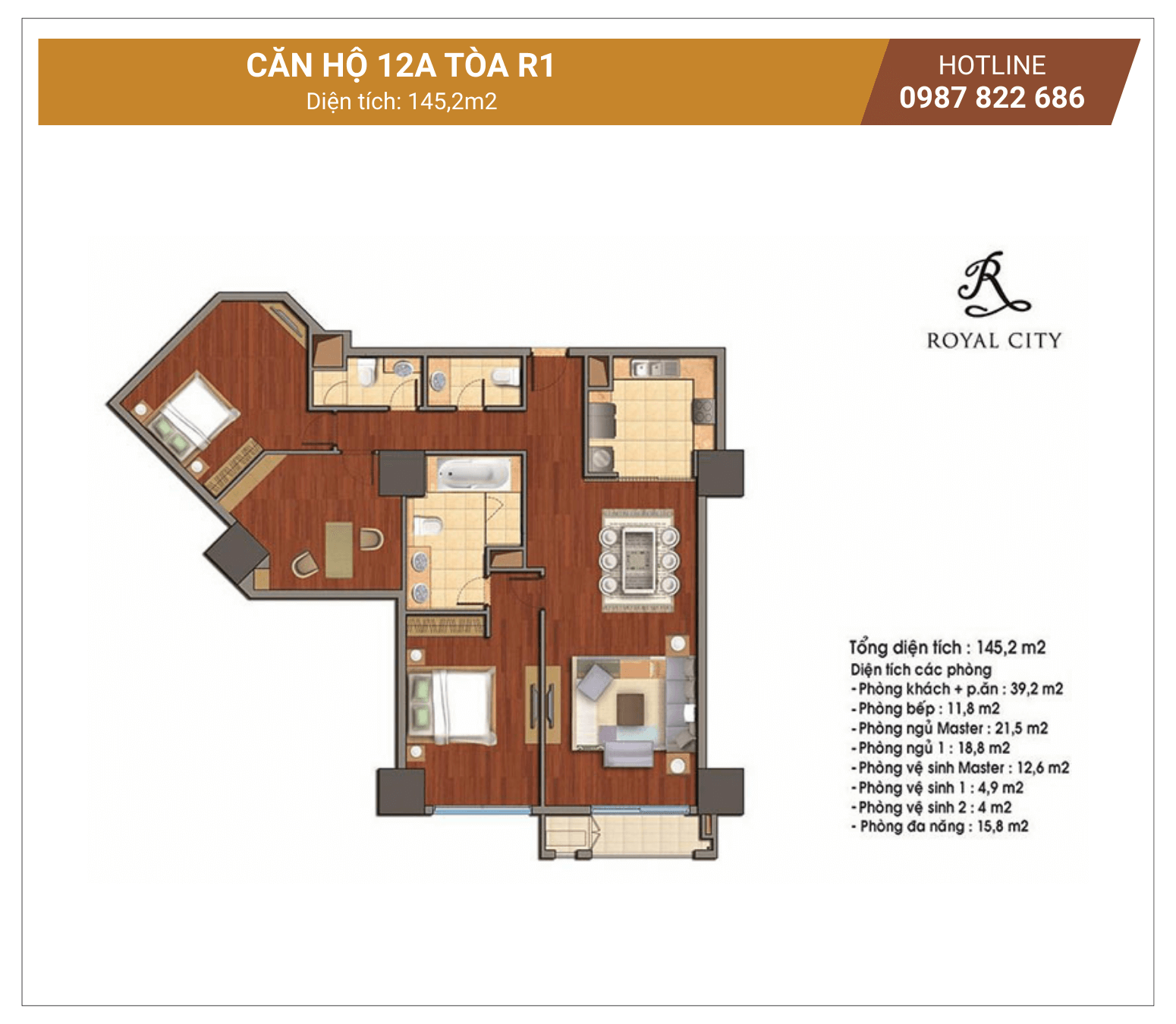 Mặt bằng căn 12A tòa R1 Royal City