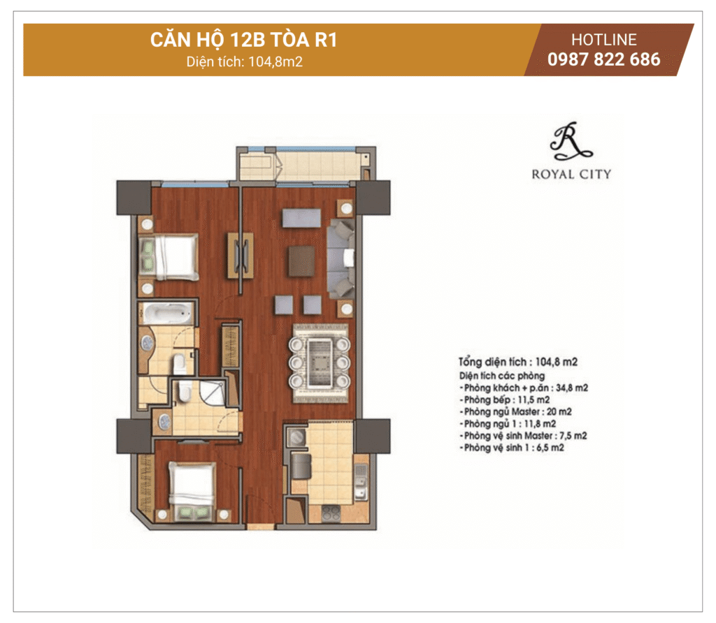 Mặt bằng căn 12B tòa R1 Royal City
