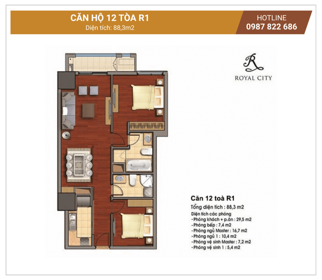 mặt bằng căn số 12 tòa R1 Royal City