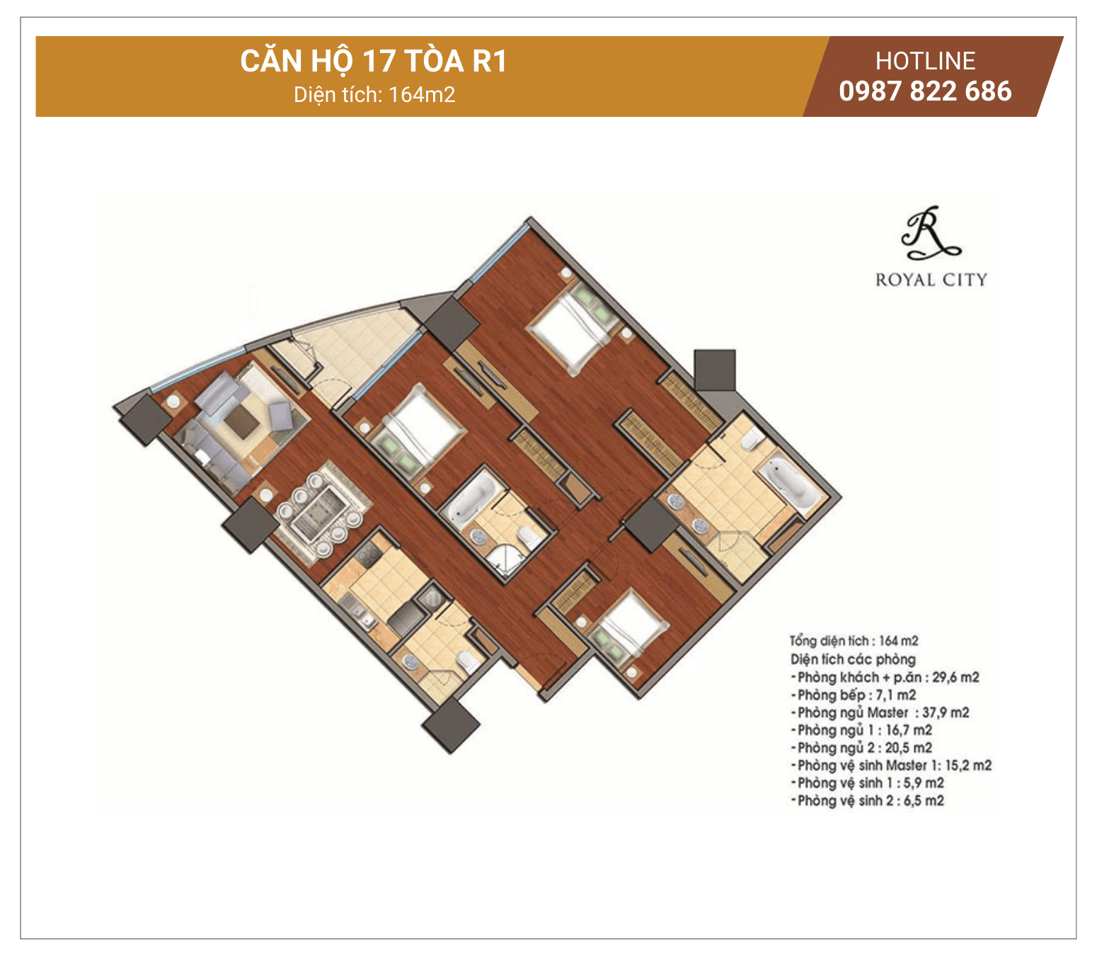 mặt bằng căn 17 tòa R1 Royal City
