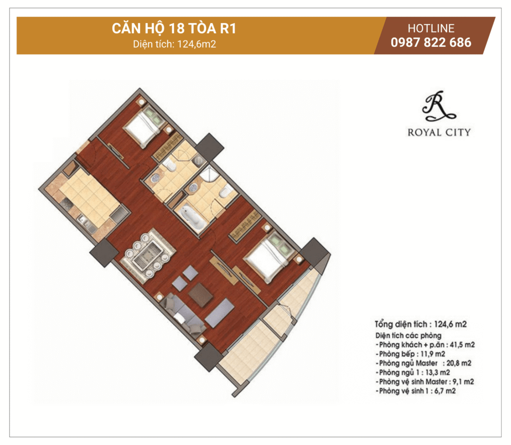 mặt bằng căn 18 tòa R1 Royal City