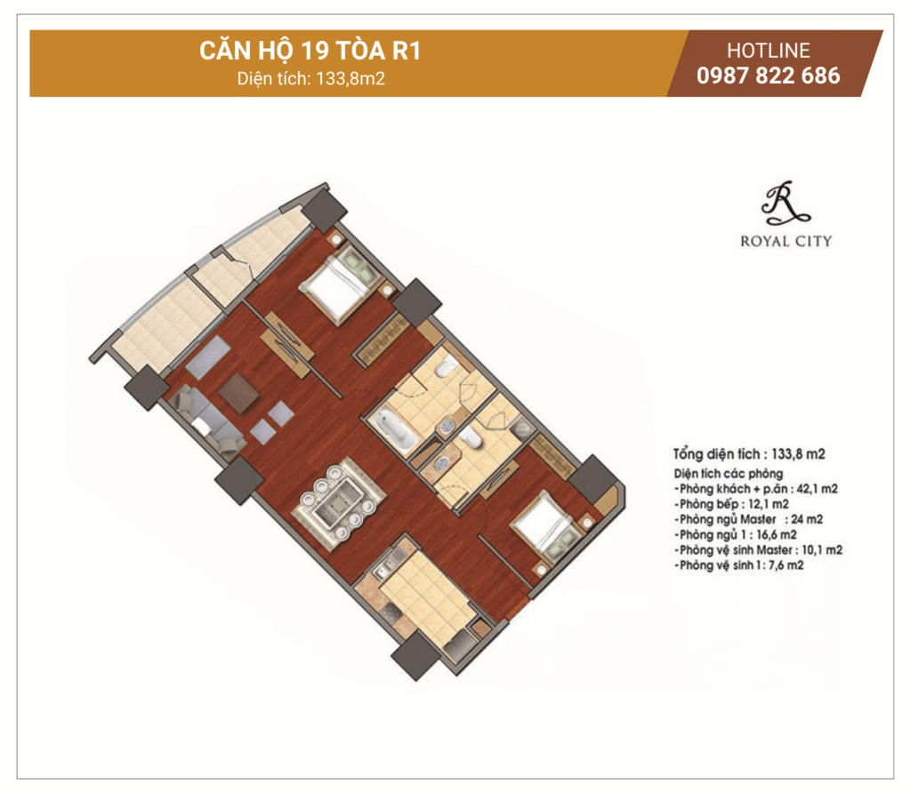 mặt bằng căn 19 tòa R1 Royal City