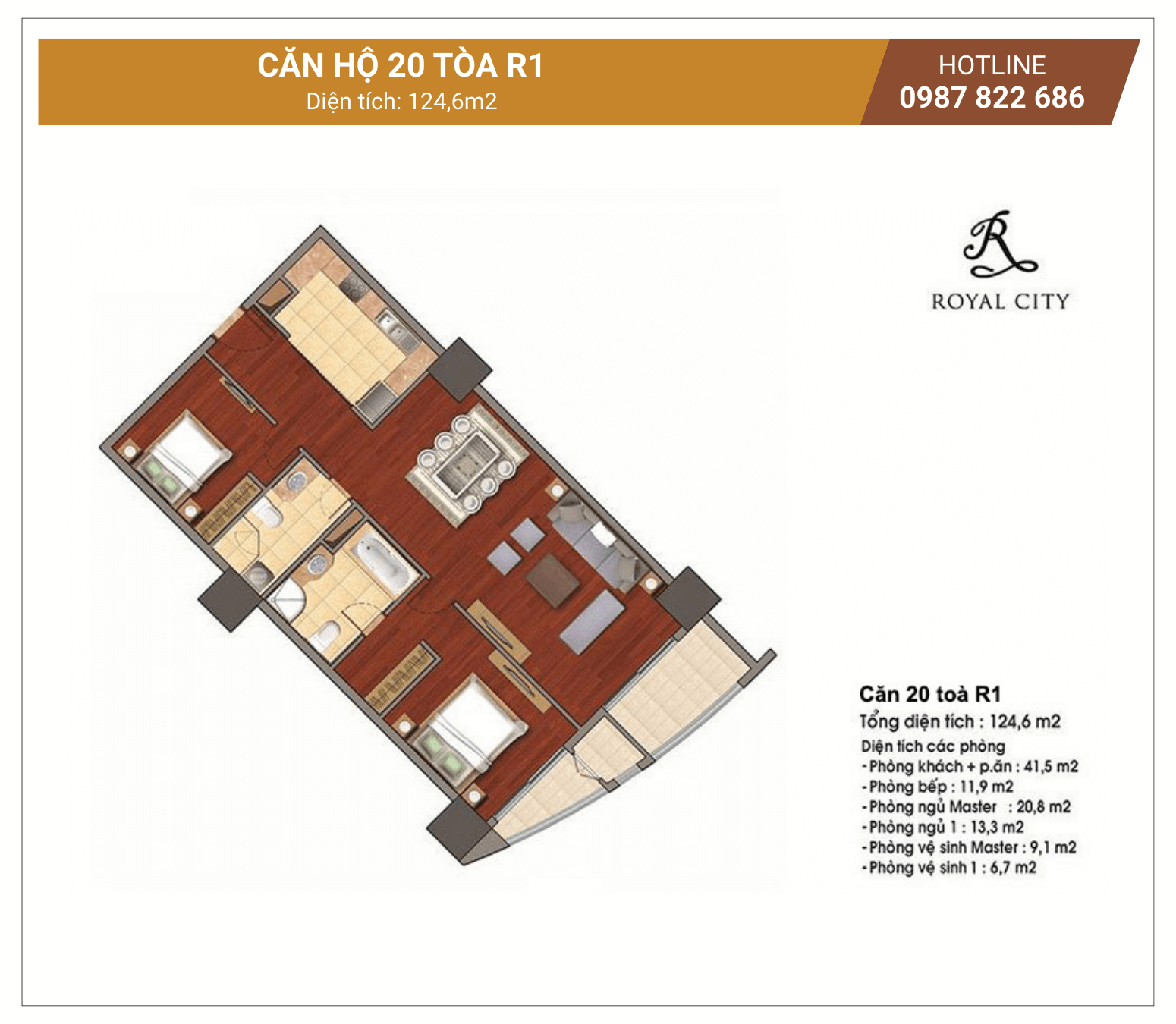 mặt bằng căn 20 tòa R1 Royal City