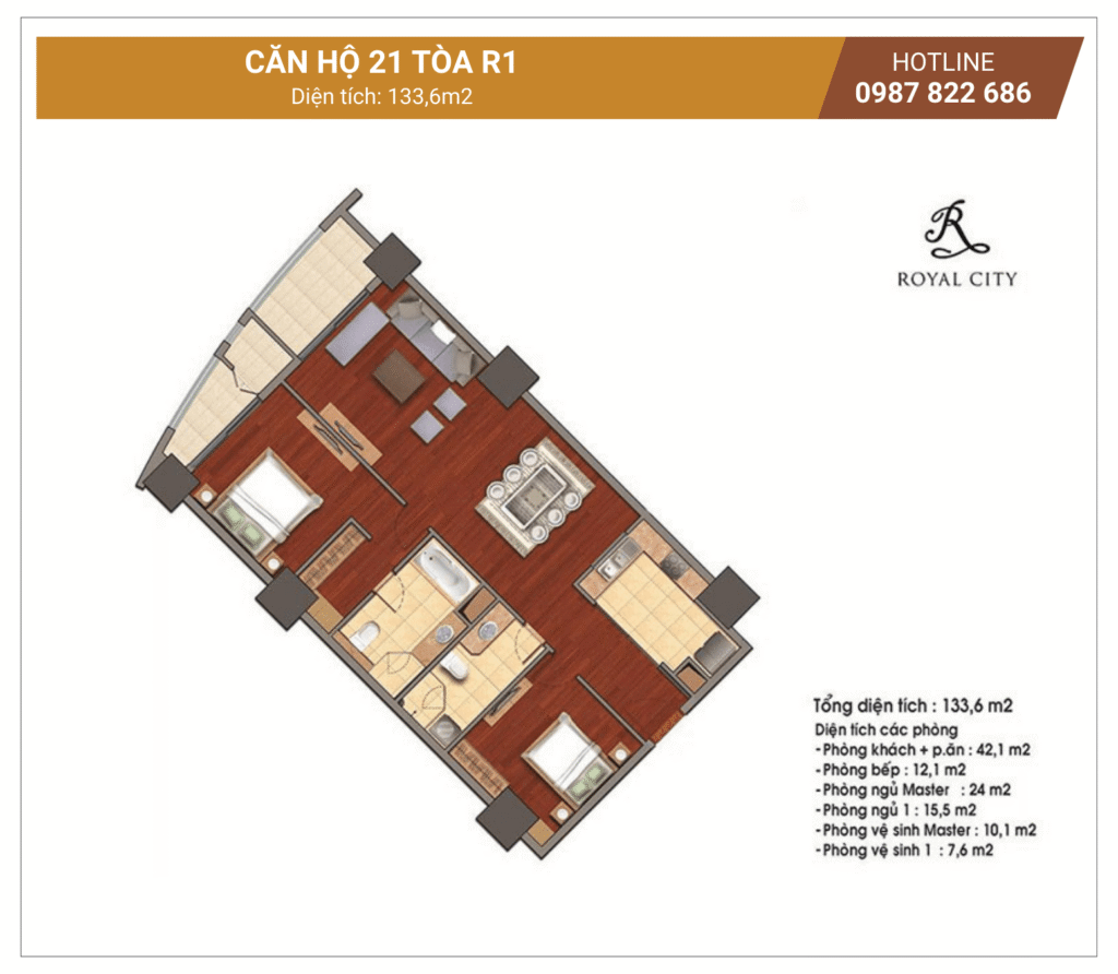 mặt bằng căn 21 tòa R1 Royal City