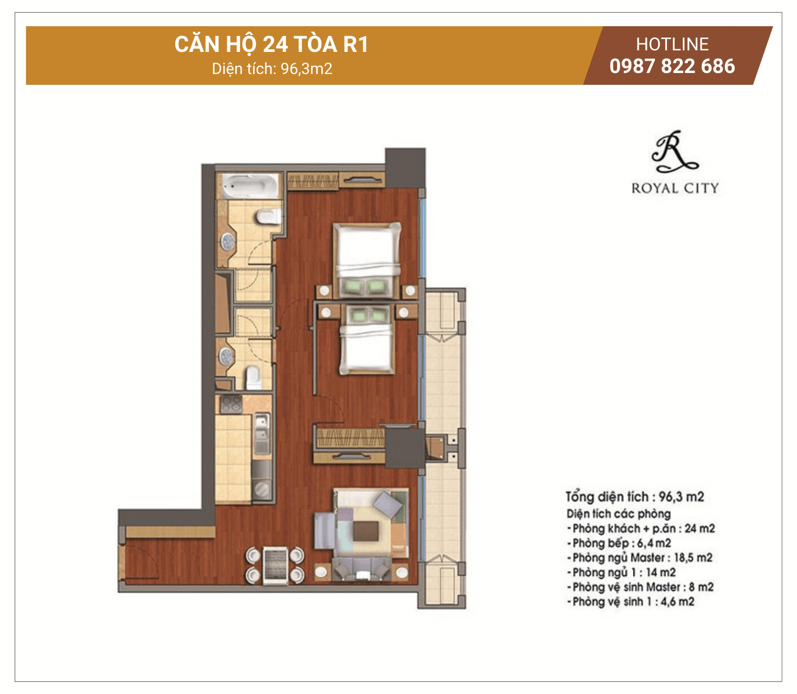 mặt bằng căn 24 tòa R1 Royal City