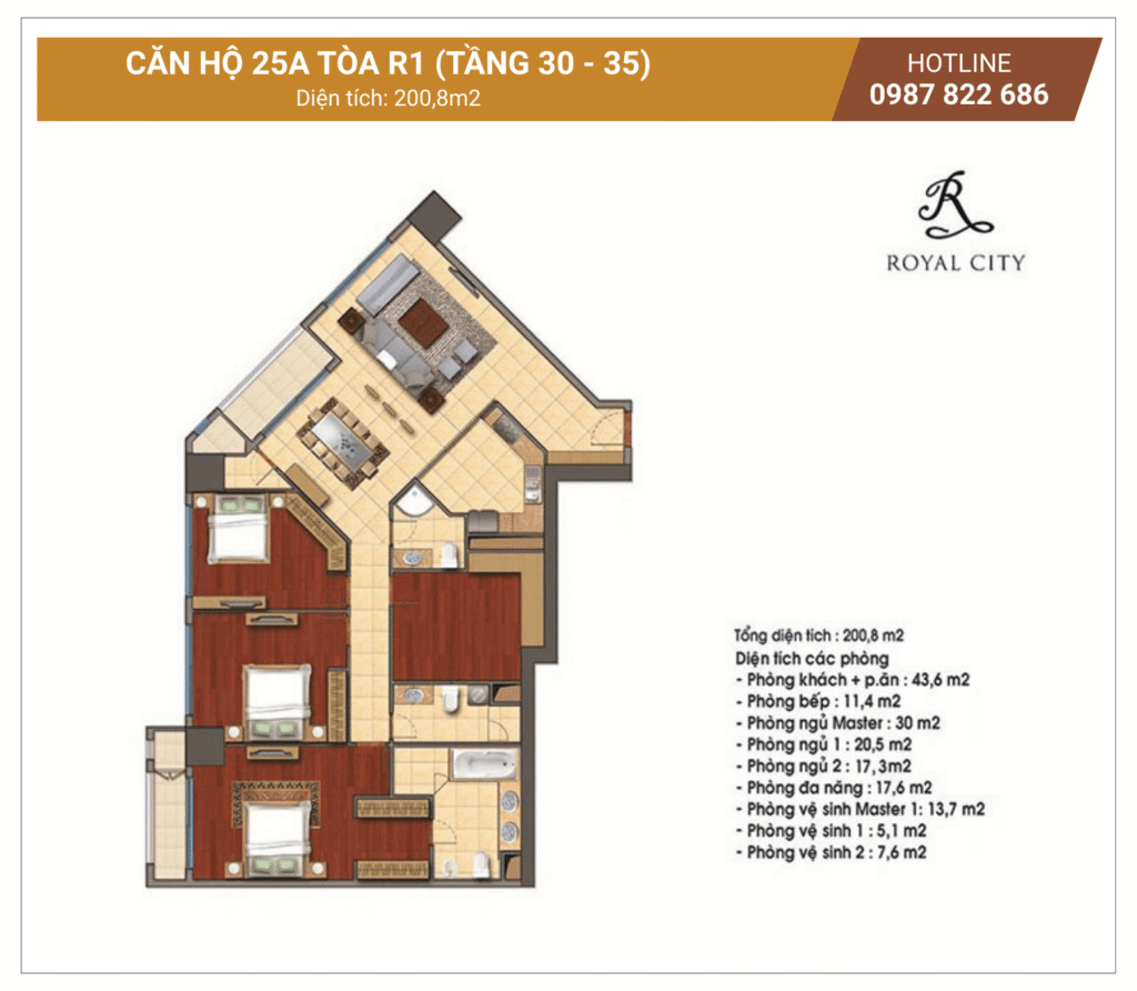 mặt bằng căn hộ 25A tòa R1 Royal City