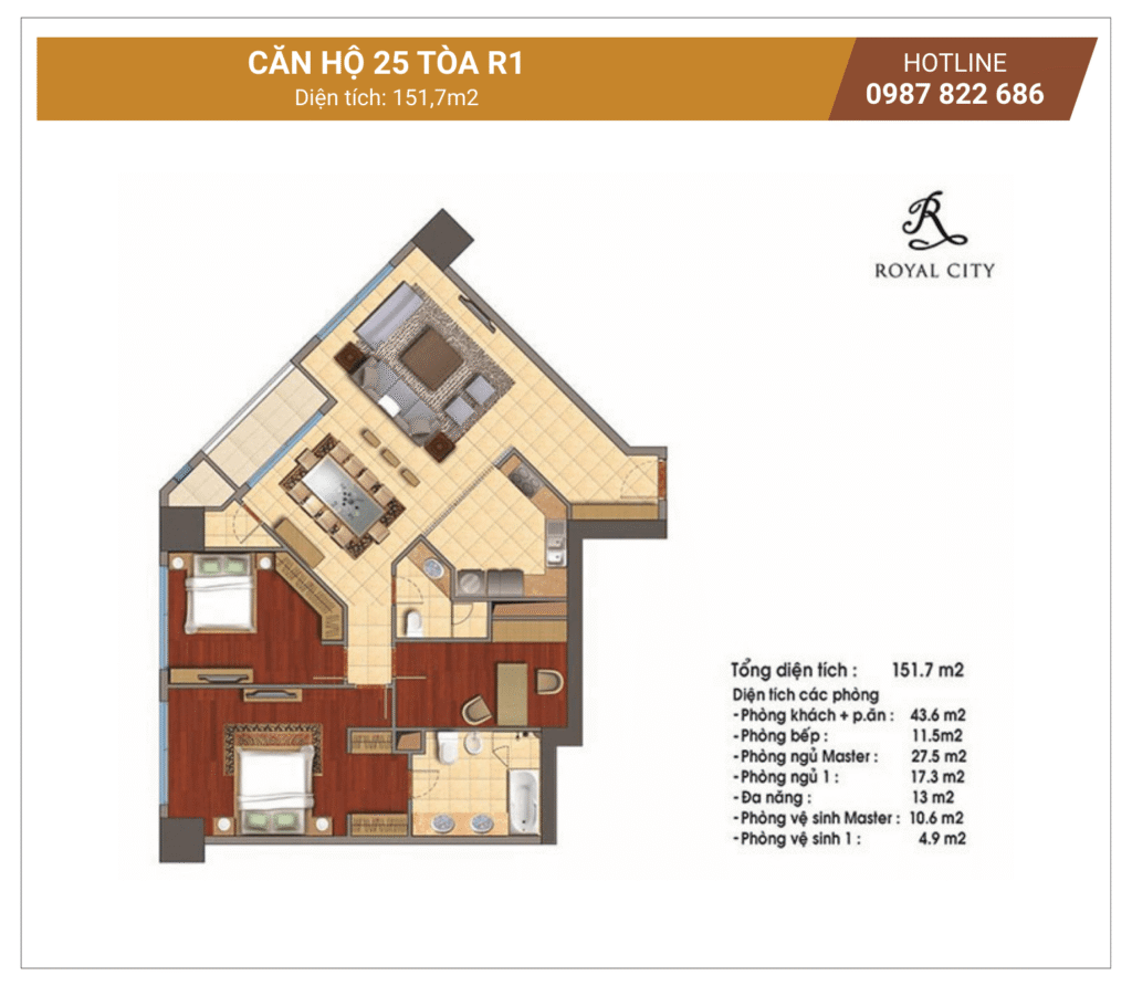 mặt bằng căn 25 tòa R1 Royal City