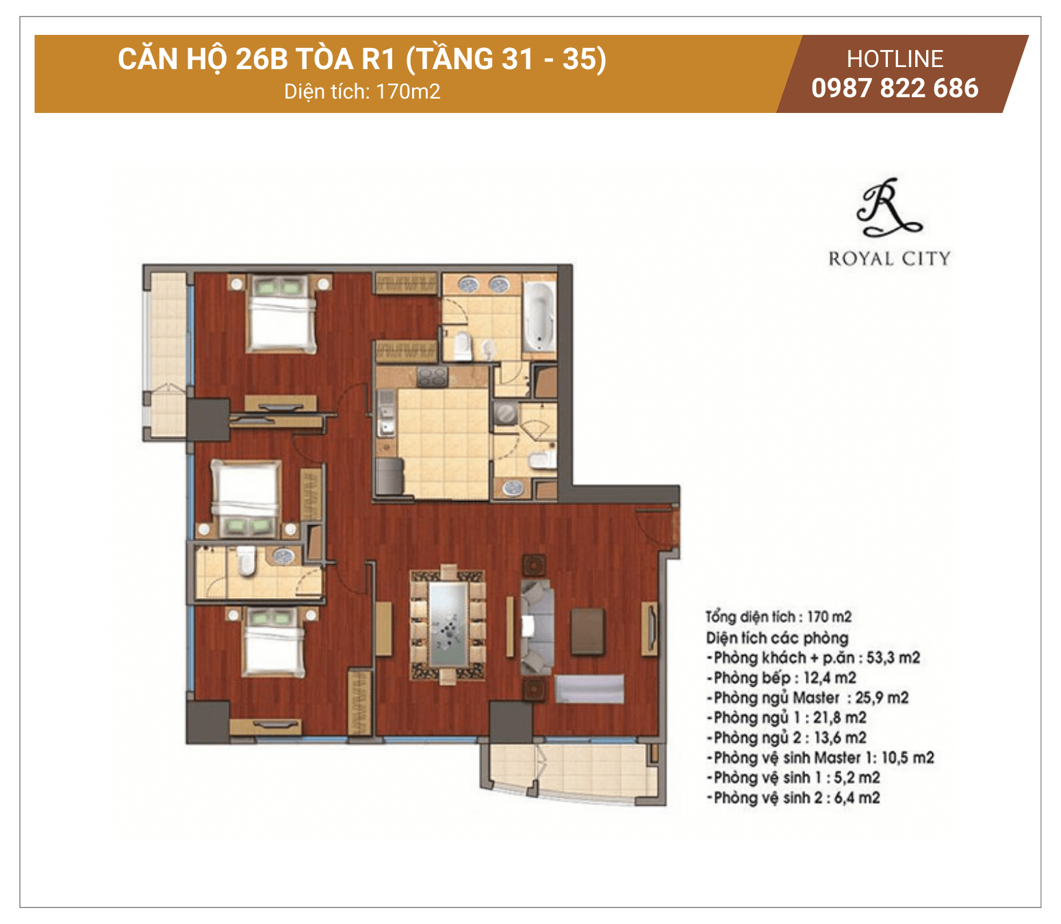 mặt bằng căn 26B tòa R1 Royal City