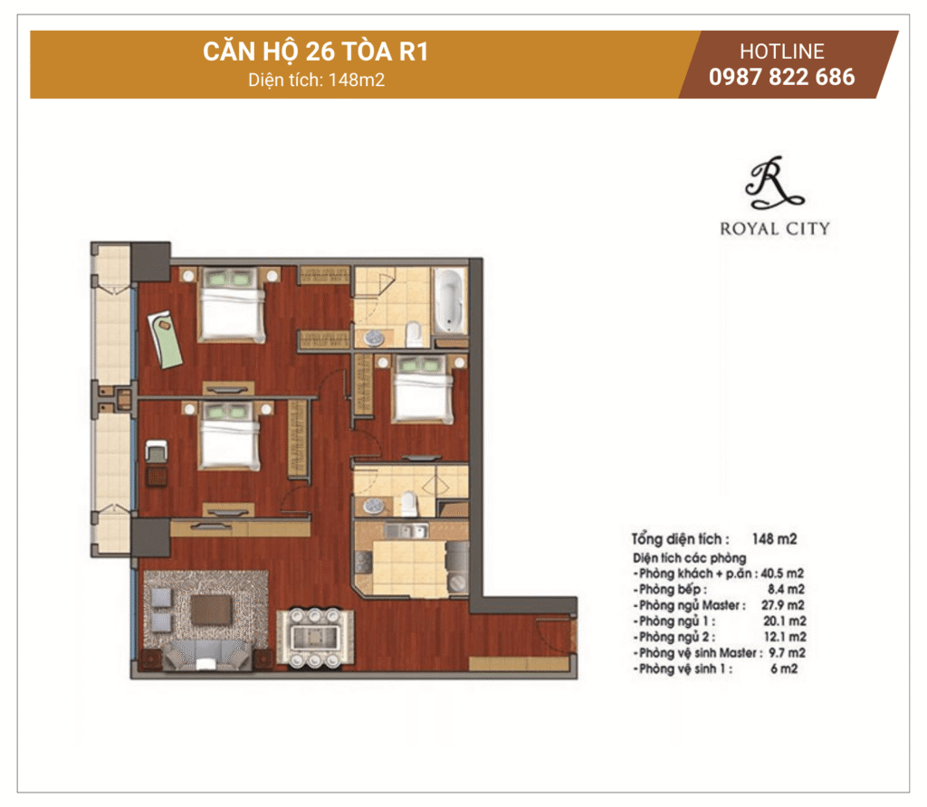 mặt bằng căn 26 tòa R1 Royal City