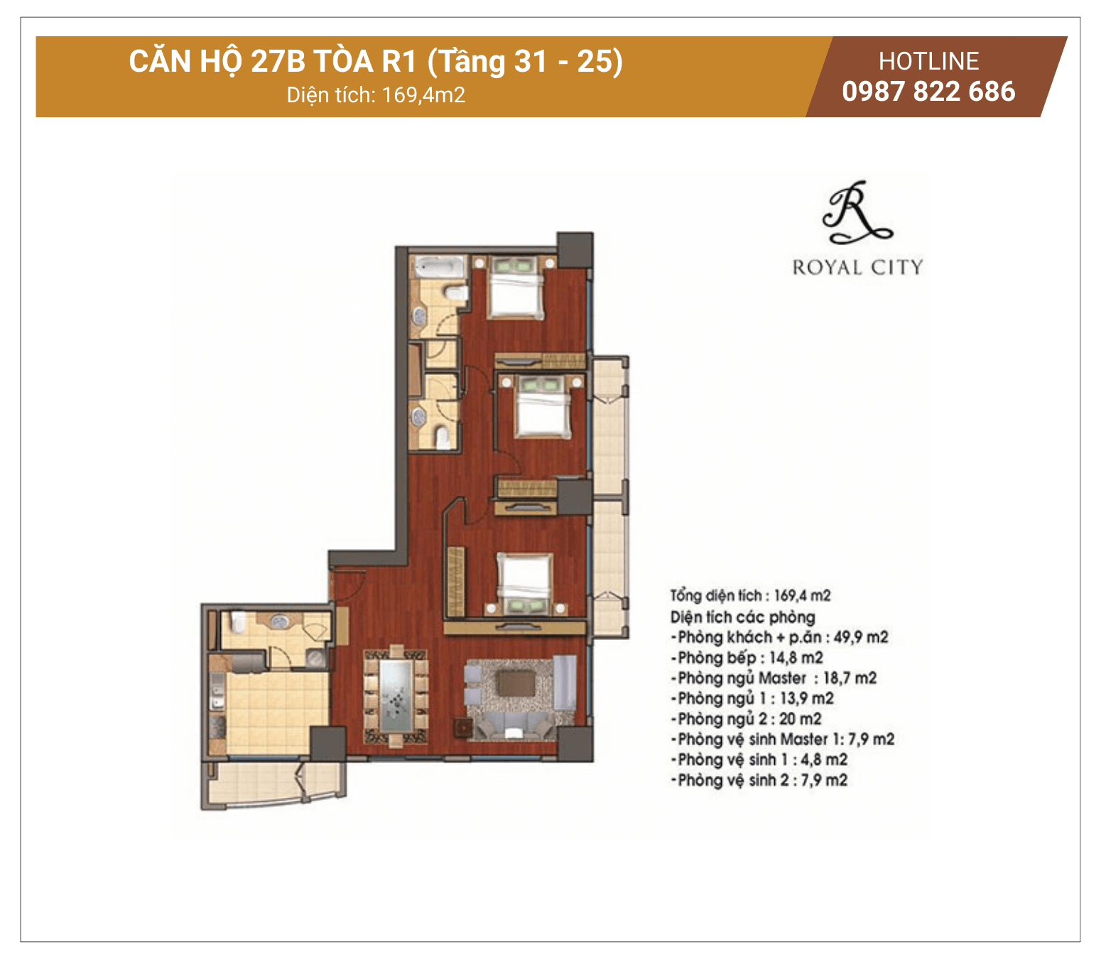 mặt bằng căn 27B tòa R1 Royal City