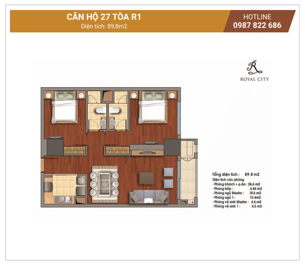 mặt bằng căn 27 tòa R1 Royal City