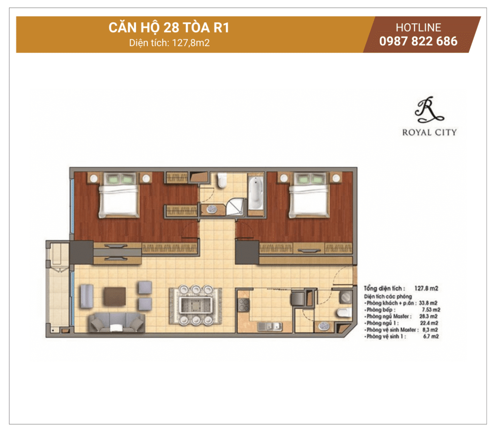 mặt bằng căn 28 tòa R1 Royal City