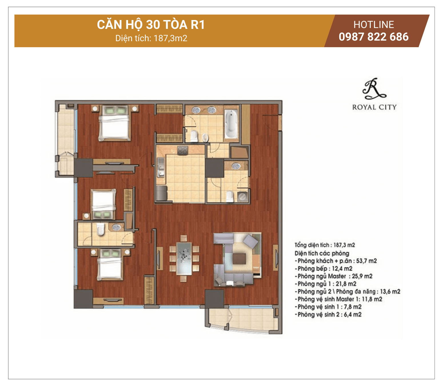 mặt bằng căn 30 tòa R1 Royal City